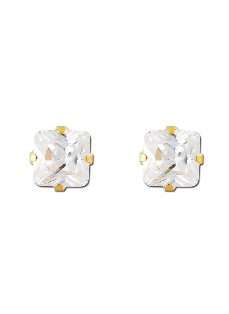 EAR GEAR 24K Gold Plated Earring 7*7mm Cubic Zirconia Stone Made in USA  - Image 2