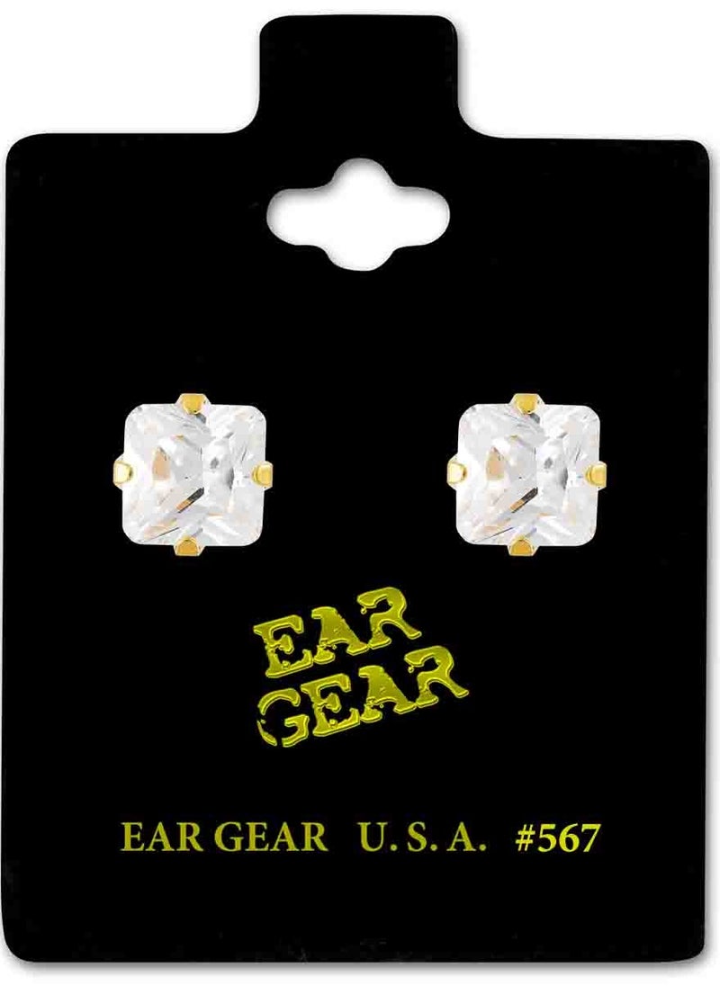 EAR GEAR 24K Gold Plated Earring 7*7mm Cubic Zirconia Stone Made in USA  - Image 1