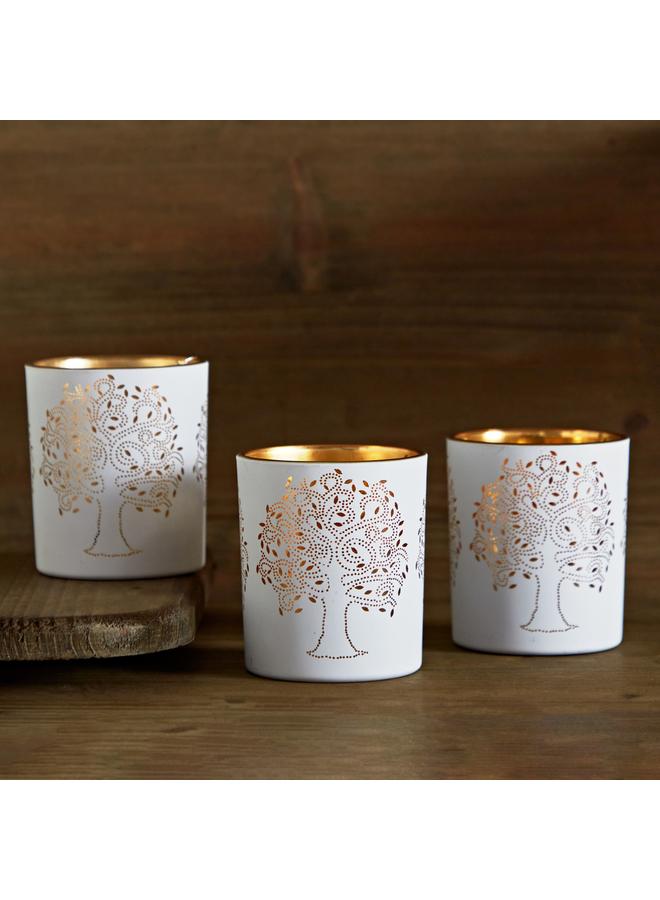 Home Box Evren 3-Piece Cutwork Tealight Candleholder Set with LED Lights - 7x7x8 cm - Image 2
