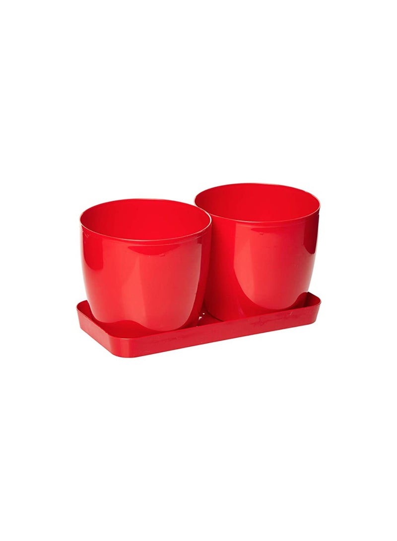 أيدل طقم من 2 وعاء زهور بلاستيكي دائري مع صينية - 14x12 سم أصيص نباتات متين للاستخدام الداخلي والخارجي - أصيص حديقة زخرفي خفيف الوزن بألوان متعددة - دائري للمعيشة - صنع في إيطاليا - Image 1