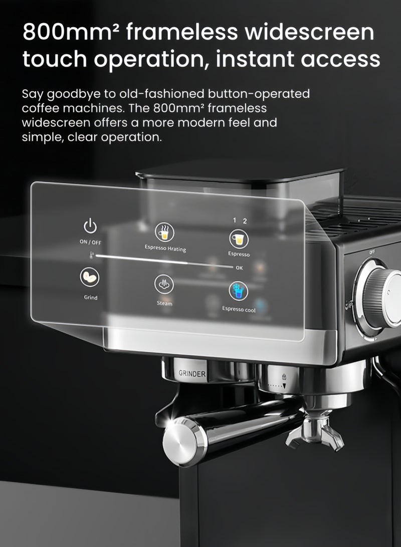 nihao 20Bar Semi-Automatic Espresso Machine with Grinder,Milk Frother,20-Step Adjustable Grinder, Professional Steam Wand for Latte, Cappuccino, Flat White, Home & Office Coffee Maker.1.8L,1350W - Image 4