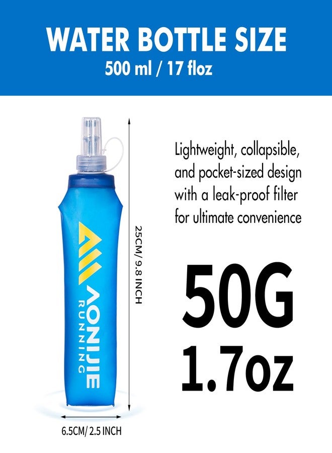 AONIJIE Running Water Bottle 2PCS 500ml/17oz Soft Flask TPU Collapsible Water Bottles, BPA-Free Foldable Leak-Proof Bottle for Hydration Pack, Running Vest, Hiking & Cycling - Image 2