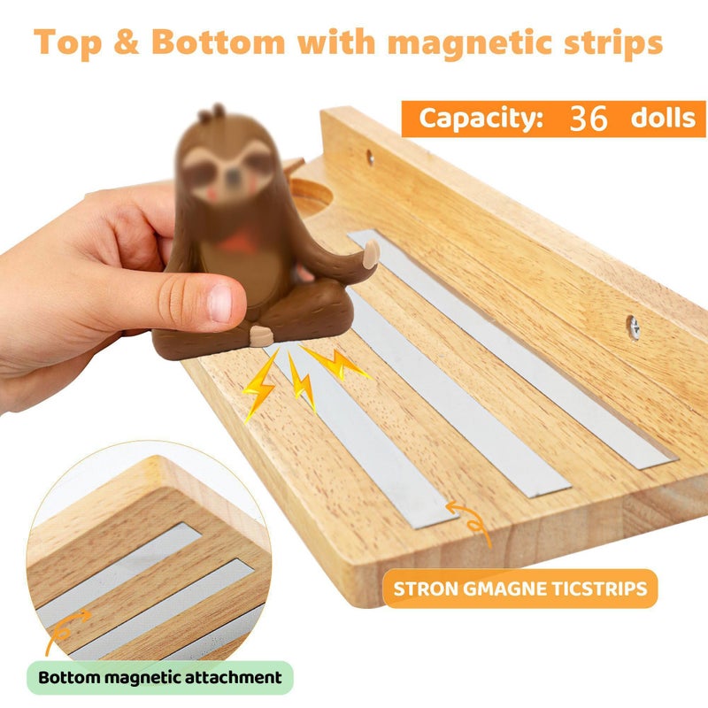 PHOENANCEE for Tonies Shelf Magnetic,for Tonie Figures Wall Shelves,for Toniebox Shelf Audio Toy Figurine Holder Organizer (Storage 36 Character),Compatible Charging Station for Kid's Room,Oak,1 Tier - Image 5