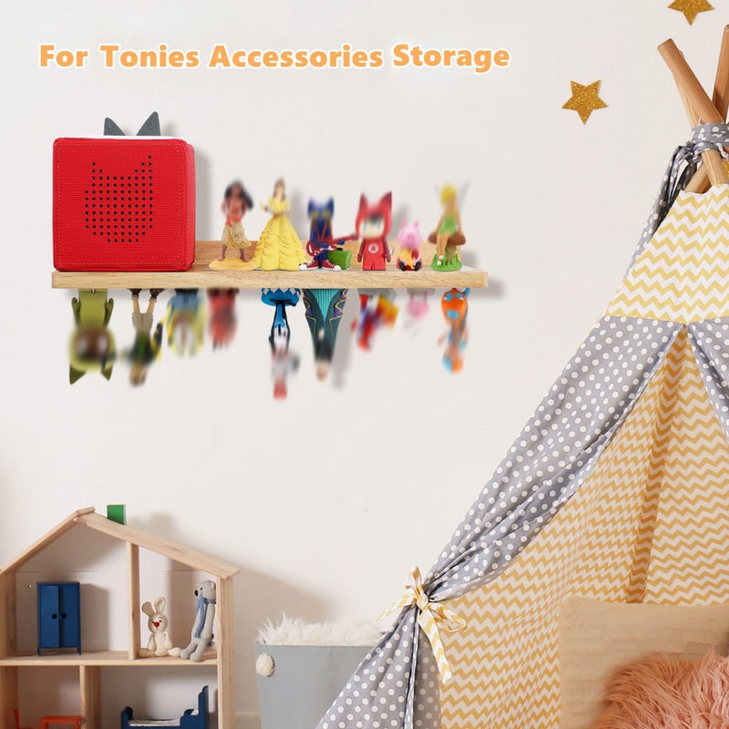 PHOENANCEE for Tonies Shelf Magnetic,for Tonie Figures Wall Shelves,for Toniebox Shelf Audio Toy Figurine Holder Organizer (Storage 36 Character),Compatible Charging Station for Kid's Room,Oak,1 Tier - Image 2