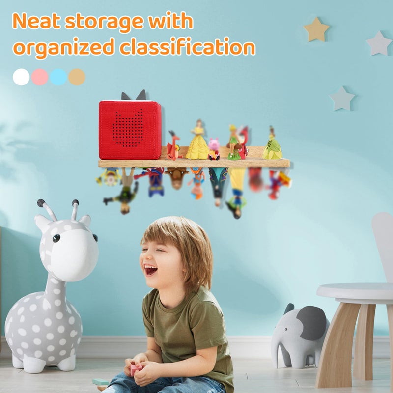 PHOENANCEE for Tonies Shelf Magnetic,for Tonie Figures Wall Shelves,for Toniebox Shelf Audio Toy Figurine Holder Organizer (Storage 36 Character),Compatible Charging Station for Kid's Room,Oak,1 Tier - Image 3