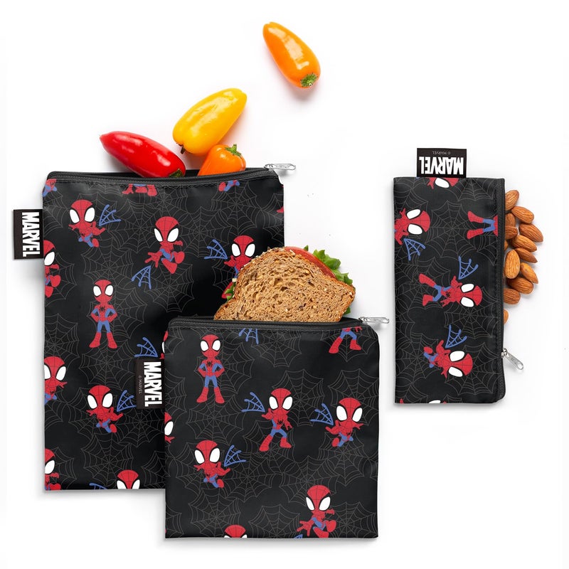 Simple Modern Marvel Spiderman Reusable Snack Bags for Kids Food Safe BPA Free Phthalate Free Polyester Zip Pouches Washable Refillable Sandwich Bag Ellie Collection 3 pack Spidey Kid - Image 2