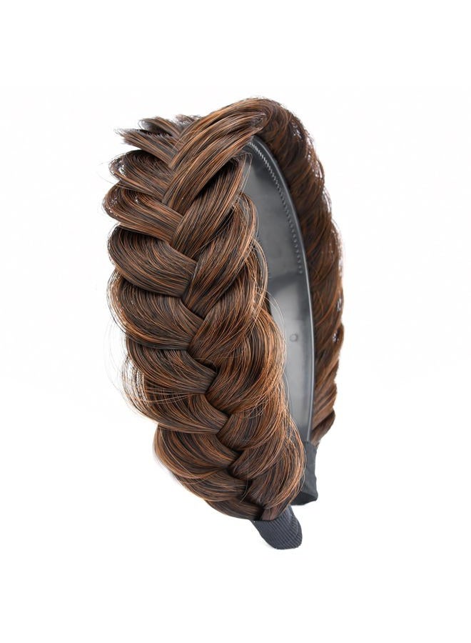 DIGUAN Wide Messy Braided Headband With Teeth Synthetic Hair Plaited Headband High Elasticity Braids Chunky Fishtail Braided Hair Band Hairpiece for Girls Women Beauty Accessory (Auburn) - Image 1
