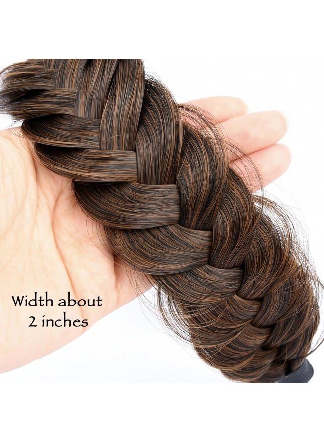 DIGUAN Wide Messy Braided Headband With Teeth Synthetic Hair Plaited Headband High Elasticity Braids Chunky Fishtail Braided Hair Band Hairpiece for Girls Women Beauty Accessory (Auburn) - Image 2
