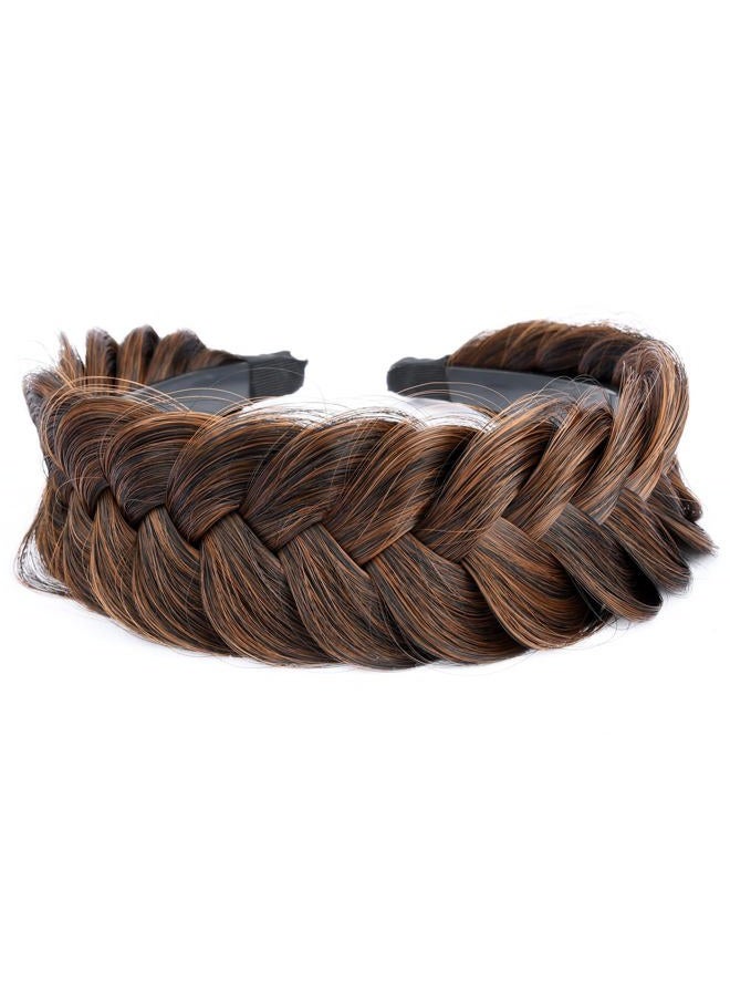 DIGUAN Wide Messy Braided Headband With Teeth Synthetic Hair Plaited Headband High Elasticity Braids Chunky Fishtail Braided Hair Band Hairpiece for Girls Women Beauty Accessory (Auburn) - Image 4