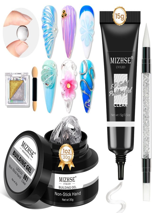 MIZHSE 30g Solid Builder Gel for Nails and 15g 3D Nail Gel, Clear Hard Sculpting Gels for Nails Art Soak Off U V LED Builder Gels for Salon Home DIY Woman - Image 1