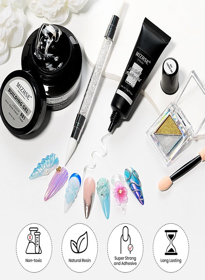MIZHSE 30g Solid Builder Gel for Nails and 15g 3D Nail Gel, Clear Hard Sculpting Gels for Nails Art Soak Off U V LED Builder Gels for Salon Home DIY Woman - Image 5