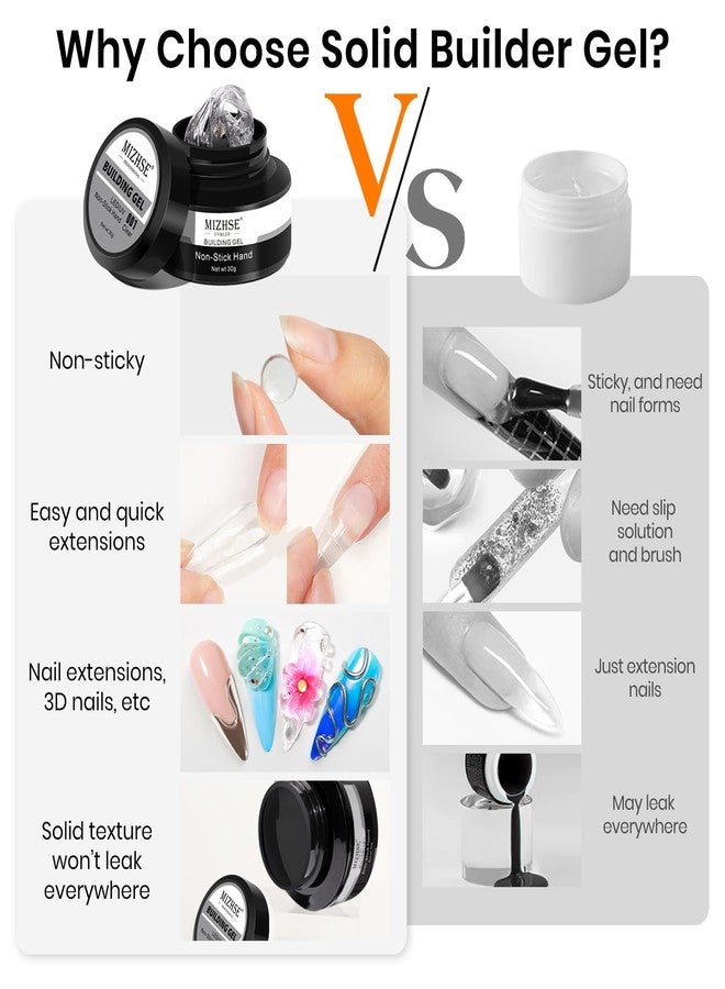 MIZHSE 30g Solid Builder Gel for Nails and 15g 3D Nail Gel, Clear Hard Sculpting Gels for Nails Art Soak Off U V LED Builder Gels for Salon Home DIY Woman - Image 4