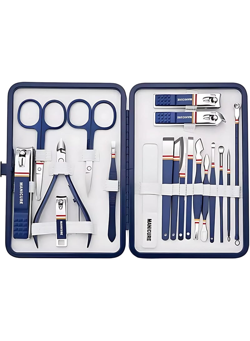 19 Piece Professional Manicure Set, Stainless Steel Nail Care Kit with Travel Case for Men & Women - Image 1