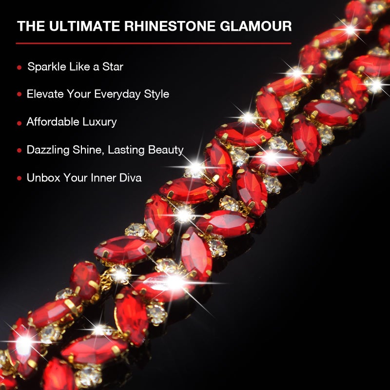 PEARLY JUN 1 Yard Red Rhinestone Chain Trim Rhinestone Trim Chain Crystal Applique Strips DIY Jewelry for Wedding Party Bracelets Craft Bridal Bouquets Embellishment Accessories - Image 3