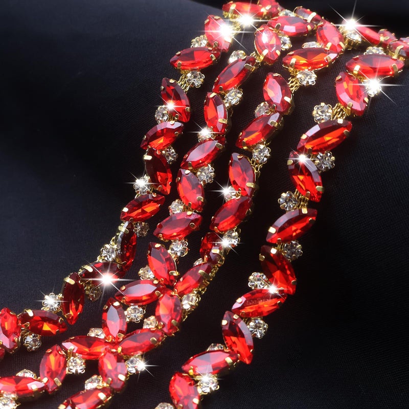 PEARLY JUN 1 Yard Red Rhinestone Chain Trim Rhinestone Trim Chain Crystal Applique Strips DIY Jewelry for Wedding Party Bracelets Craft Bridal Bouquets Embellishment Accessories - Image 2