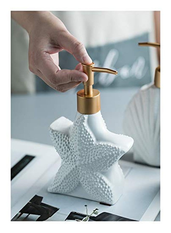 Mathew O Ceramic Relief Starfish/Shell Soap Dispenser Soap Bottle Lotion Bottle with Pump - Image 3