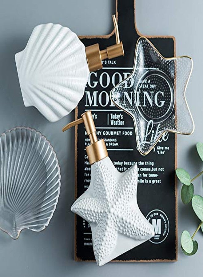 Mathew O Ceramic Relief Starfish/Shell Soap Dispenser Soap Bottle Lotion Bottle with Pump - Image 4