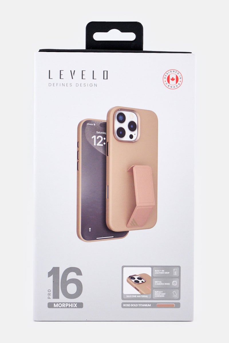 LEVELO iPhone 16 Pro Silicone Case With Leather Grip, Brown - Image 2