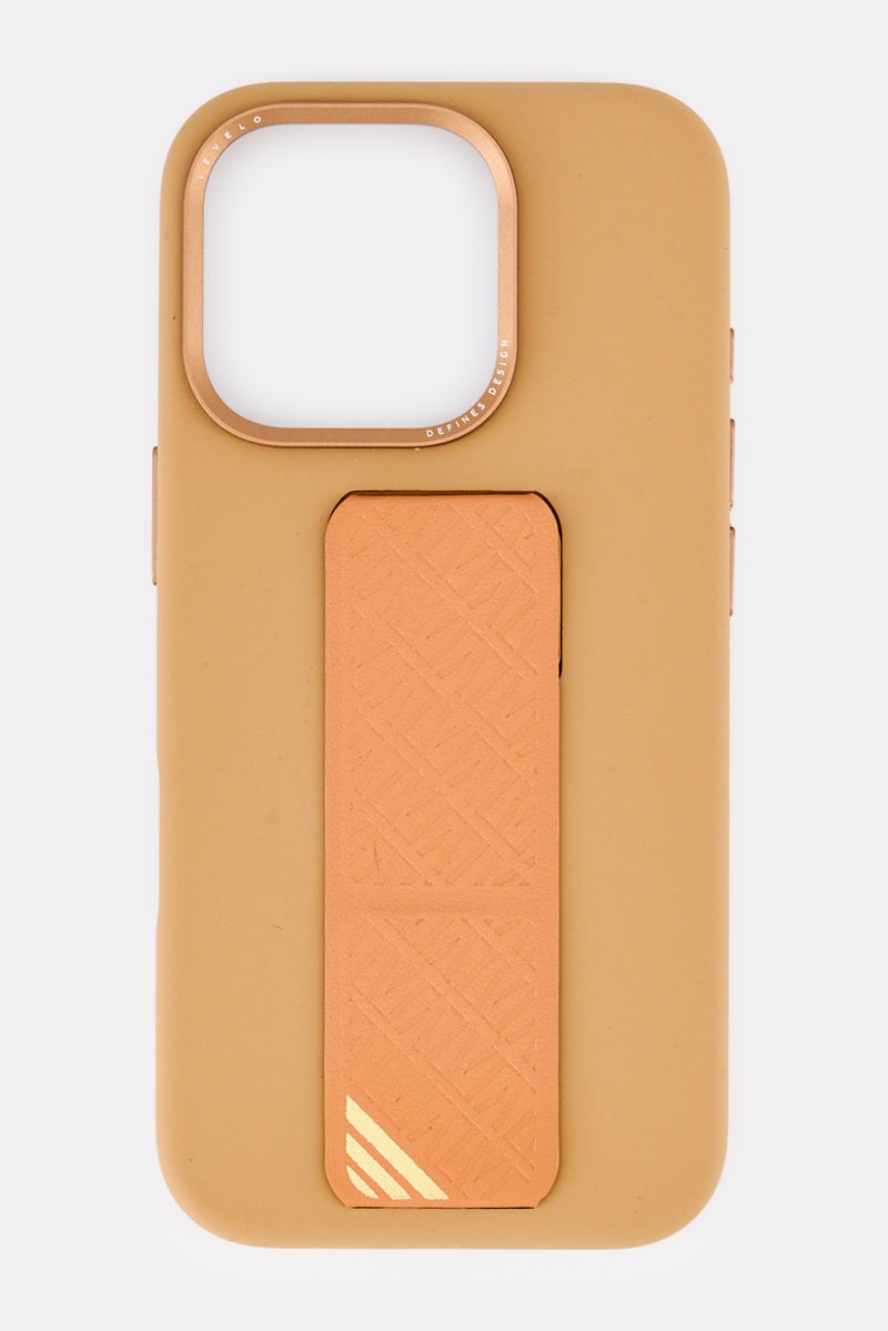 LEVELO iPhone 16 Pro Silicone Case With Leather Grip, Brown - Image 1