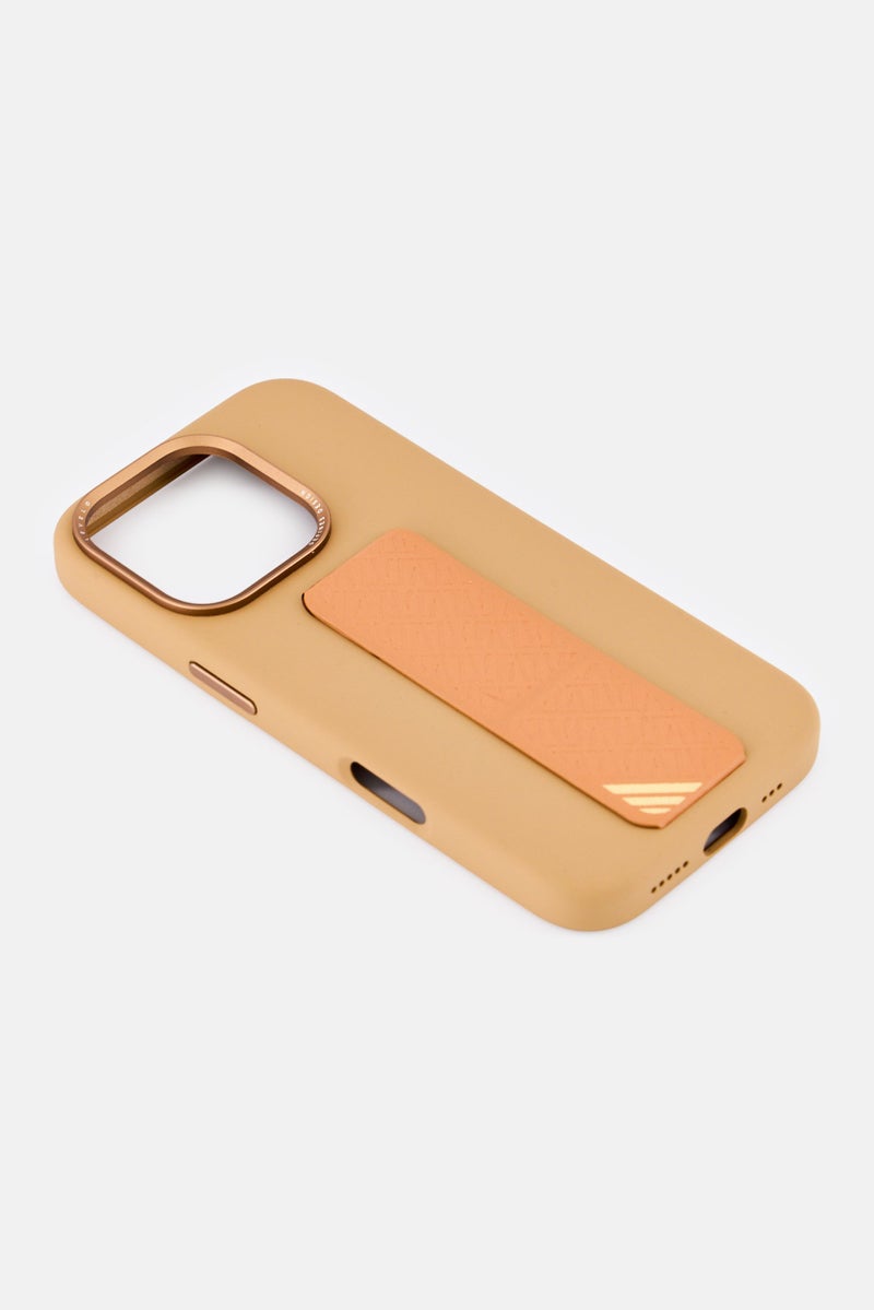 LEVELO iPhone 16 Pro Silicone Case With Leather Grip, Brown - Image 4