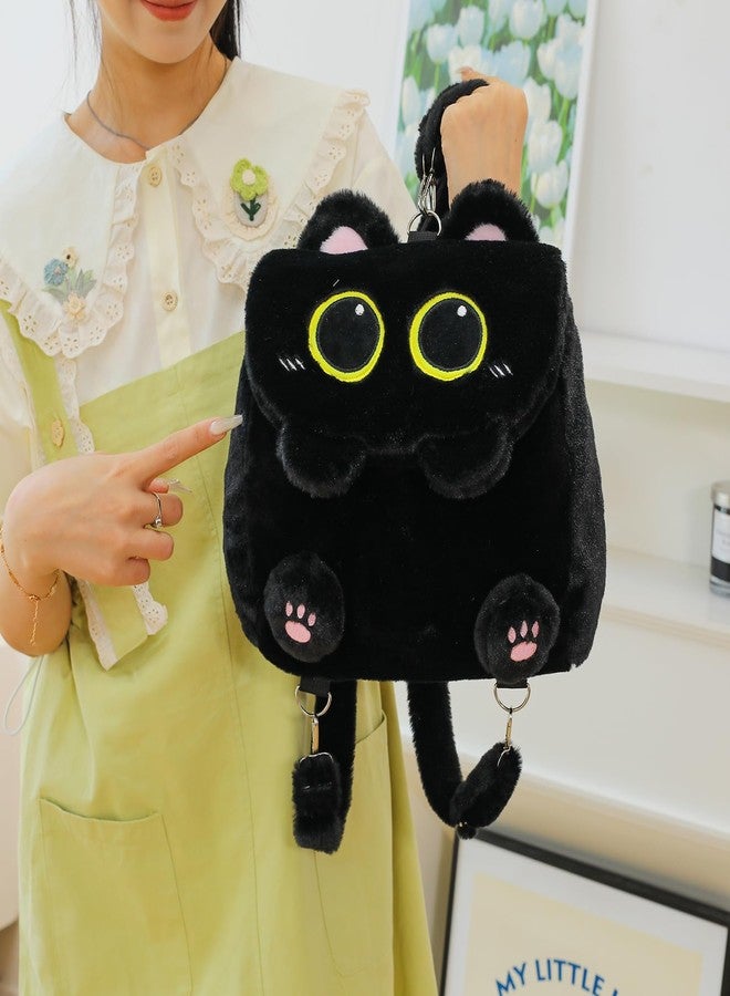 Ueeksry Cute Plush Black Cat Backpack, Plush Cat Bag, Stuffed Animal Backpack, Shoulder Bag Crossbody Bag, Cute Cartoon Bag for Women - Image 3