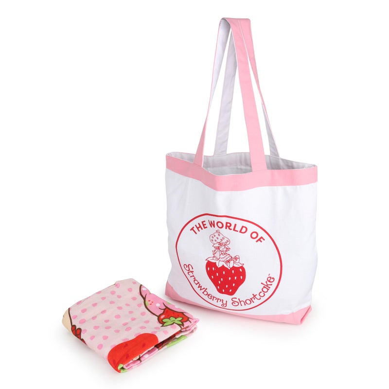 Jay Franco Beach Towel and Tote Bag Set - 16"x 14.5"Canvas Shoulder Handbag with 28"x 58"Super Soft Absorbent Bath Towel, Licensed Product, Pink - Strawberry Shortcake - Image 5