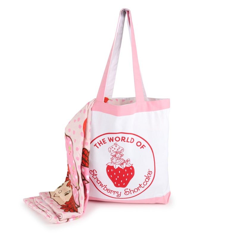 Jay Franco Beach Towel and Tote Bag Set - 16"x 14.5"Canvas Shoulder Handbag with 28"x 58"Super Soft Absorbent Bath Towel, Licensed Product, Pink - Strawberry Shortcake - Image 4