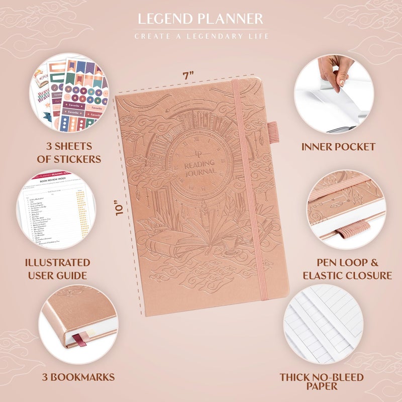 Legend Planner Legend Reading Journal for Book Lovers â€“ Reading Log Tracker for Adults & Kids â€“ Book Nerd Gifts & Accessories, 180 Reviews (Mint Cream) - Image 2