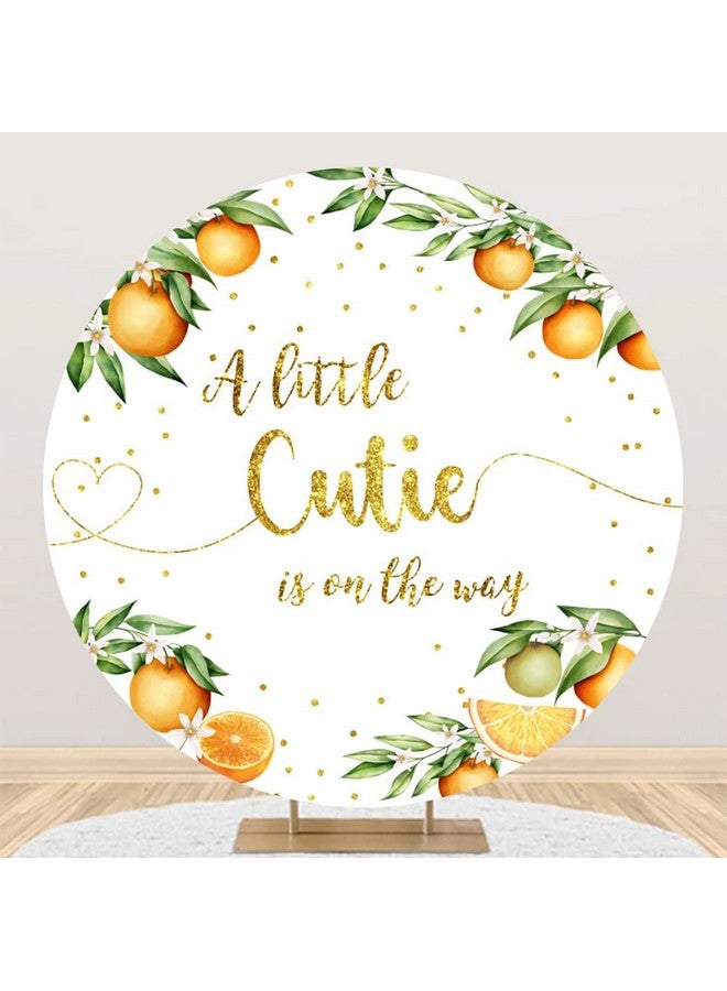 Laeacco 6.5X6.5Ft Orange Baby Shower Round Backdrop Polyester Little Cutie Baby Shower Party Circle Background Gold Glitter Dots A Little Cutie Is On The Way Girls Baby Shower Party Decor Photo Studio  - Image 1