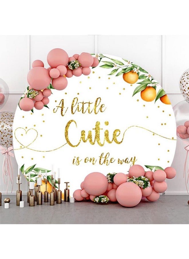 Laeacco 6.5X6.5Ft Orange Baby Shower Round Backdrop Polyester Little Cutie Baby Shower Party Circle Background Gold Glitter Dots A Little Cutie Is On The Way Girls Baby Shower Party Decor Photo Studio  - Image 2