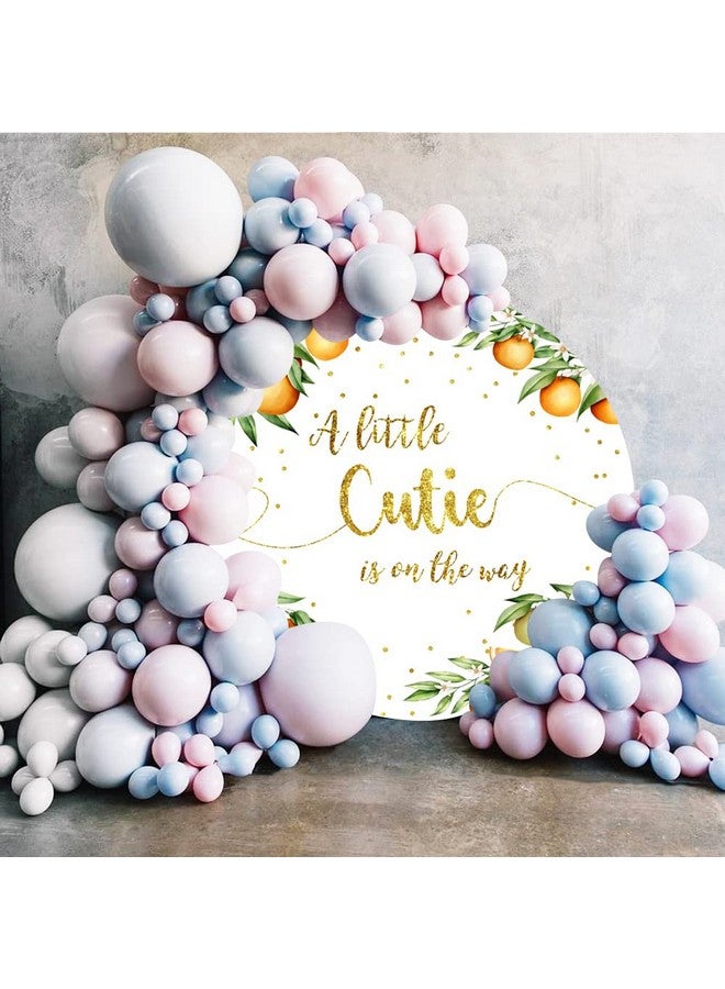 Laeacco 6.5X6.5Ft Orange Baby Shower Round Backdrop Polyester Little Cutie Baby Shower Party Circle Background Gold Glitter Dots A Little Cutie Is On The Way Girls Baby Shower Party Decor Photo Studio  - Image 3