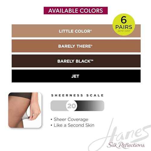 Hanes Silk Reflections Control Top Sheer Toe Silky Sheer Pantyhose, Barely Black, Size AB (Pack of 6) - Image 5