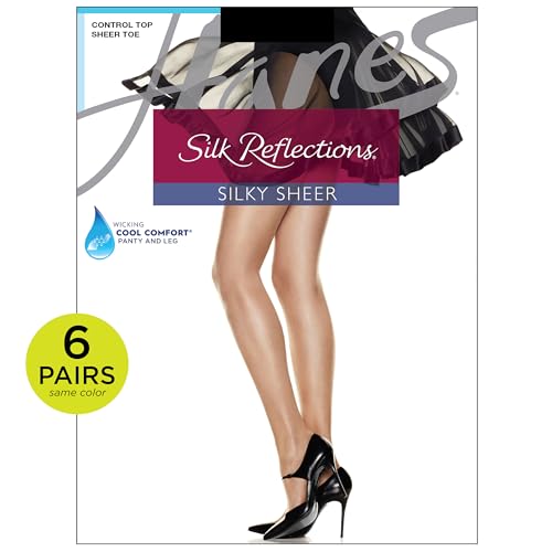 Hanes Silk Reflections Control Top Sheer Toe Silky Sheer Pantyhose, Barely Black, Size AB (Pack of 6) - Image 3