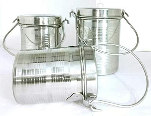 DAINTREE Stainless Steel Milk Oil Ghee Storage Container with Lid and handle For Kitchen Set Of 3 850ml 1000ml 1350ml - Image 3