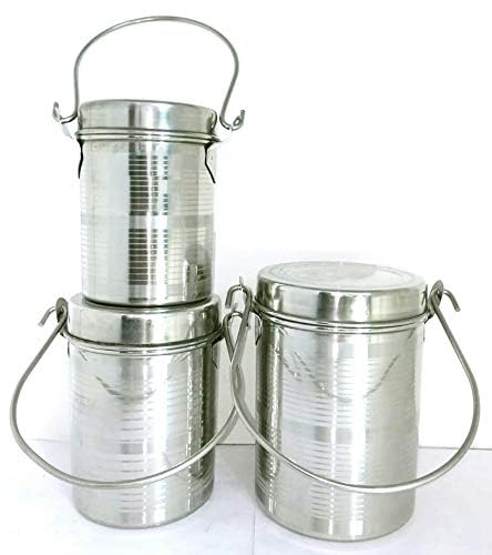 DAINTREE Stainless Steel Milk Oil Ghee Storage Container with Lid and handle For Kitchen Set Of 3 850ml 1000ml 1350ml - Image 1
