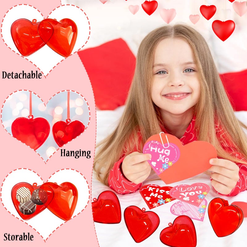 Blvochnnt 30 Pack Valentine Hearts Plastic Filled Candy Box With Cards Wires Sets 2.6 Inch Red Heart Shaped Fillable Hanging Ornament Container For Valentine Party Favor Birthday Wedding Supplies - Image 3