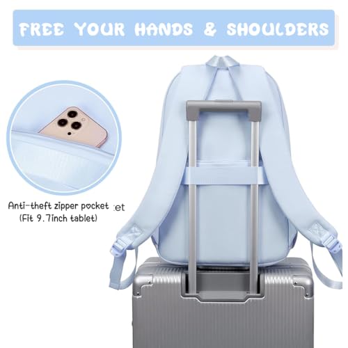 Climberty Cotton Girls School Backpack Kawaii Blue School Book Bag Multi Compartment 15.6 Inches Travel Backpack School Bag For Girls 6-12 Years Old Birthday Gift Christmas Gift, 32X15X45Cm - Image 5