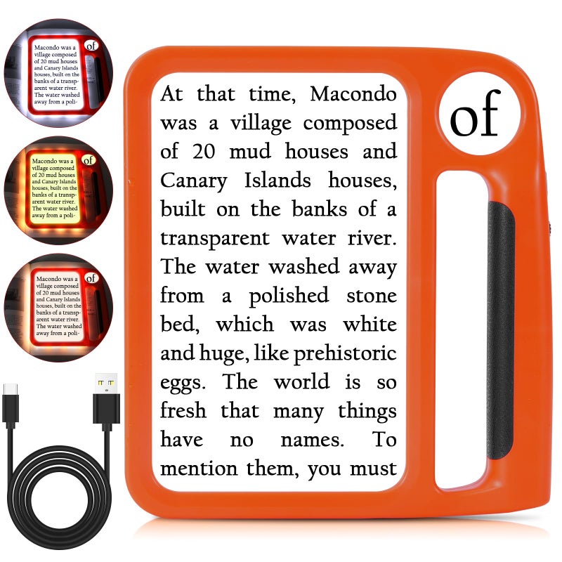 Amoper 5X 10X Full-Page Magnifying Glass with Light, Rechargeable Handheld Magnifier with 3 Light Modes, 48 Lights, Clean Cloth Ideal Gift for Seniors Reading Books Inspection - Image 1