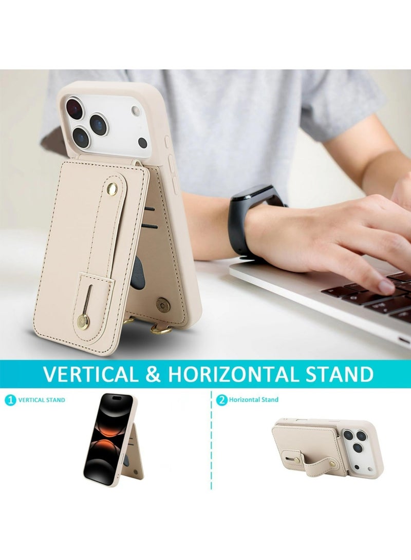 إكس ليفيل حالة لآيفون 17 برو 6.3 "، حالة هاتف جلدية رقيقة مع 2 فتحات بطاقة حامل الشريحة معصم حزام معصم قابل للتعديل مقعد لآيفون 17 برو 6.3 "-أبيض - Image 4