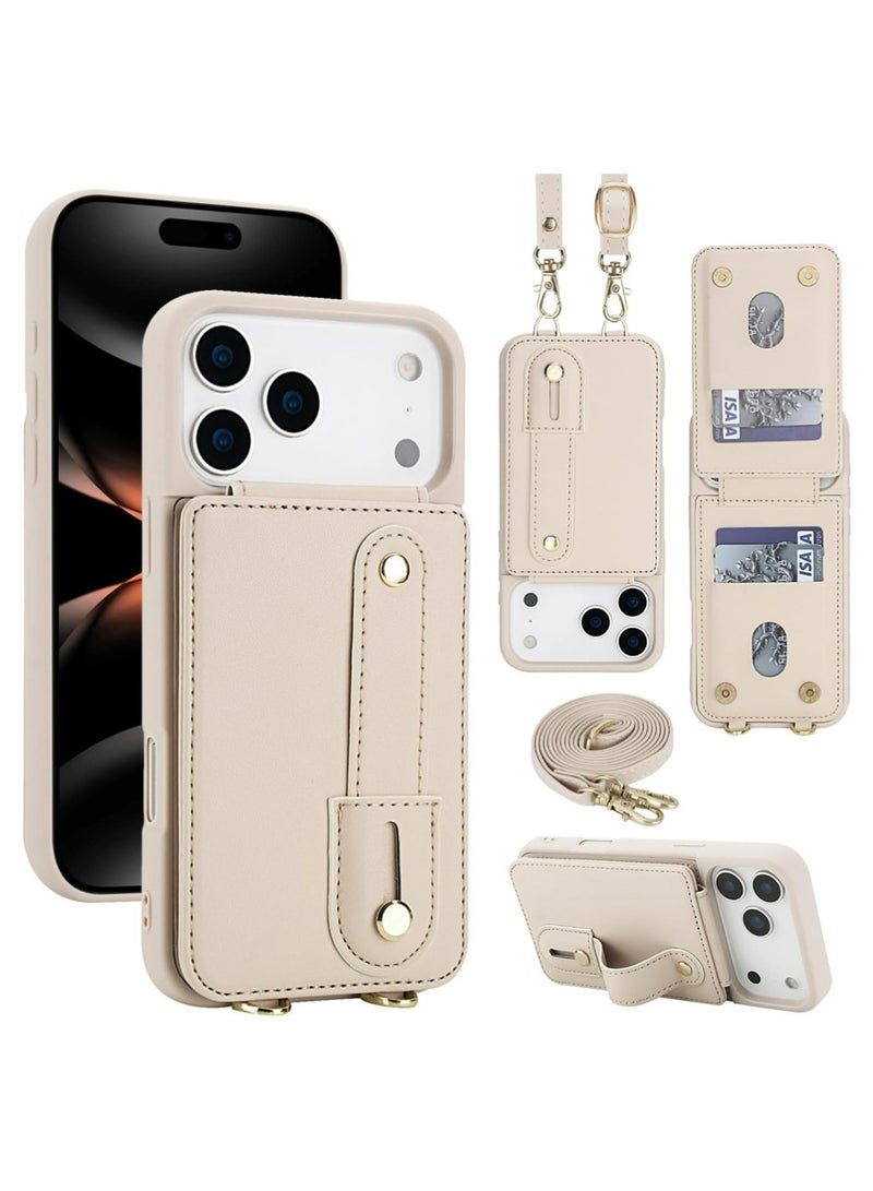 إكس ليفيل حالة لآيفون 17 برو 6.3 "، حالة هاتف جلدية رقيقة مع 2 فتحات بطاقة حامل الشريحة معصم حزام معصم قابل للتعديل مقعد لآيفون 17 برو 6.3 "-أبيض - Image 1