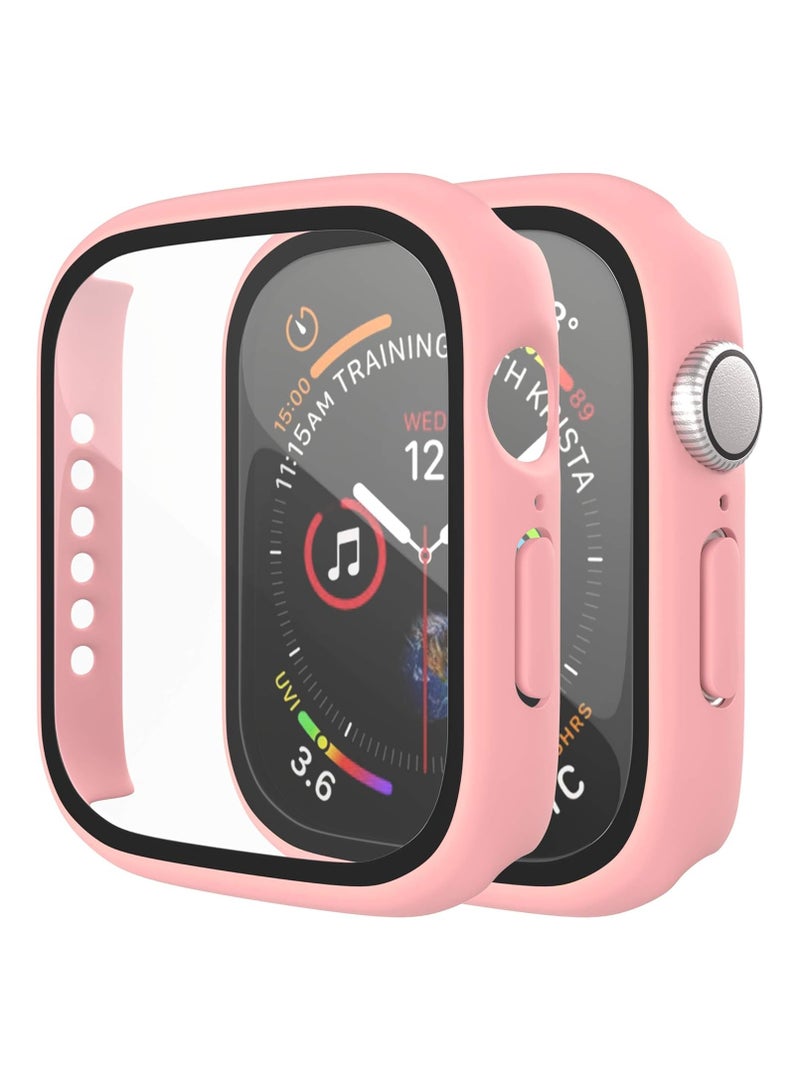 تي دبليو إي جي جي أو أن حافظة ساعة ابل 44 مم، حافظة حماية كاملة مصنوعة من الزجاج المقوى لساعة ابل مناسبة لساعات SE2/SE/Series 6/5/4 مقاس 44 مم باللون الوردي - Image 1