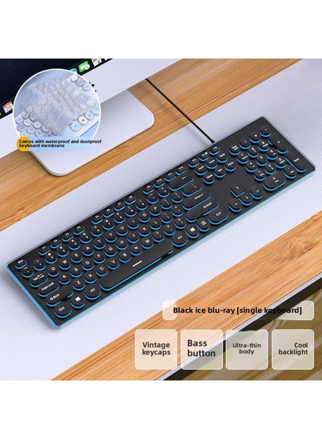 Chocolate Mute Wired Keyboard Punk External Computer Laptop Usb Home Game Office Typing-Color:Punk Version Of Black Ice Blue Light 【silent Glow】 - Package 2: Keyboard + Keyboard Membrane