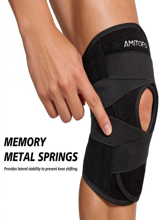 AMITOFO Knee Brace for Meniscus Tear with Spring Stabilizers, Adjustable ACL MCL Support for Arthritis Pain Relief, Patella Gel Pad & Cross Straps for Men Women - Image 2
