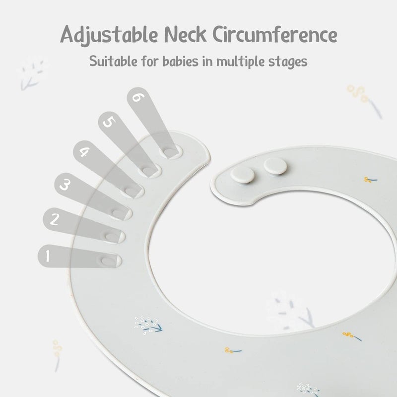 Little Dimsum Baby Bibs 2Pcs Silicone Baby Feeding Bibs Easily Adjustable and Wipe Clean Soft Waterproof Weaning Bibs Perfect Food Crumb Catcher for Babies & Toddlers (Flower Sets) - Image 2