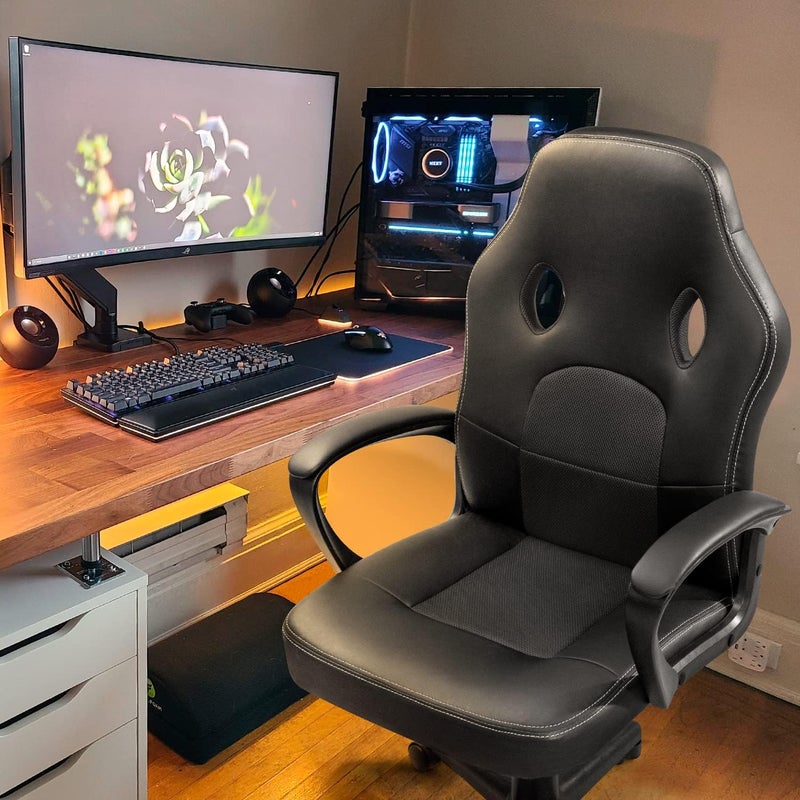 JUMMICO High Back Leather Gaming Chair 300LBS Swivel Task Chair with Arms Black - Image 2