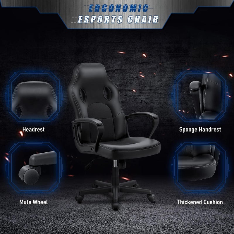 JUMMICO High Back Leather Gaming Chair 300LBS Swivel Task Chair with Arms Black - Image 5