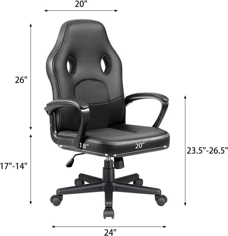 JUMMICO High Back Leather Gaming Chair 300LBS Swivel Task Chair with Arms Black - Image 3