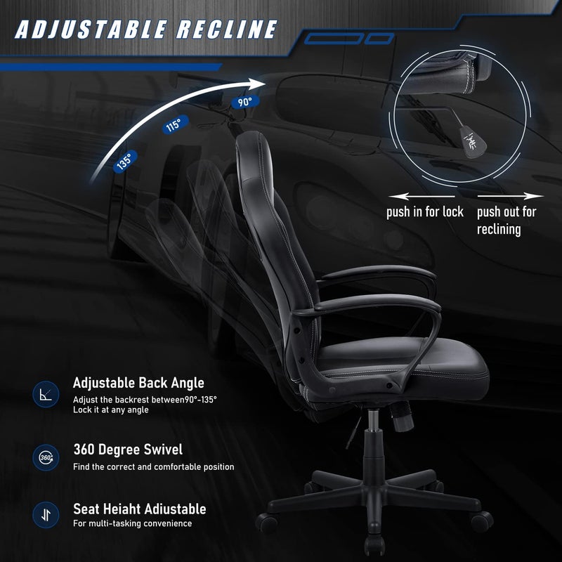 JUMMICO High Back Leather Gaming Chair 300LBS Swivel Task Chair with Arms Black - Image 4