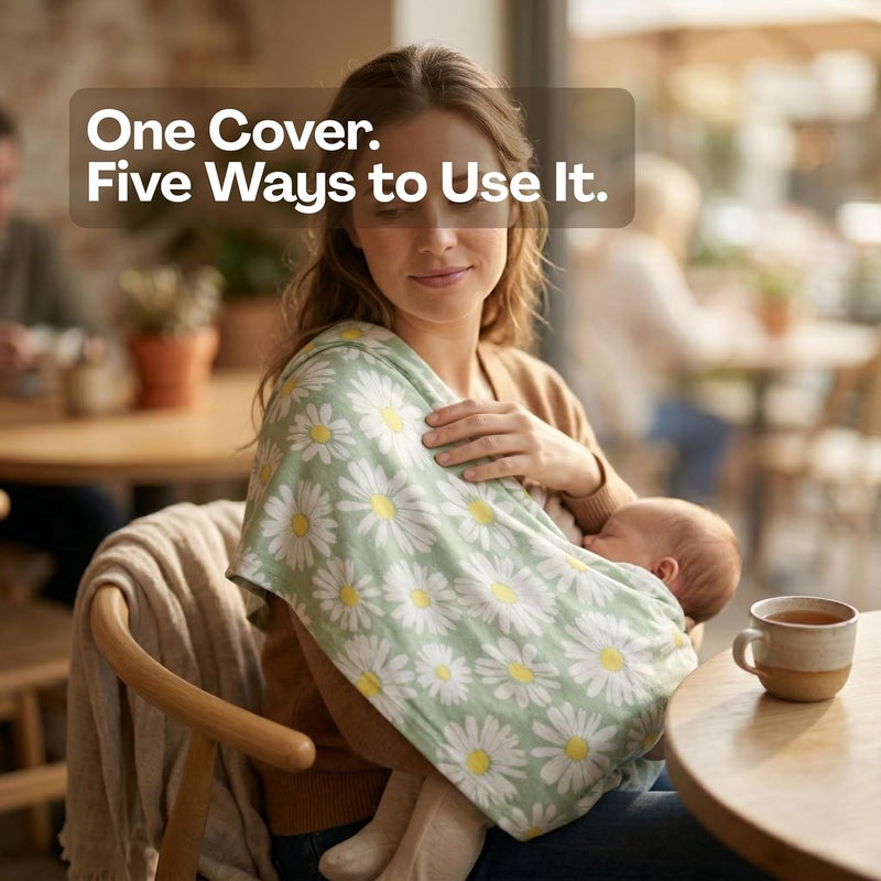 Turtees 5-in-1 Multi Use Nursing Cover - Soft and Breathable Daisy Print - Image 2
