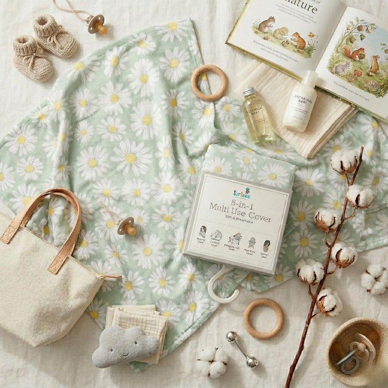 Turtees 5-in-1 Multi Use Nursing Cover - Soft and Breathable Daisy Print - Image 5